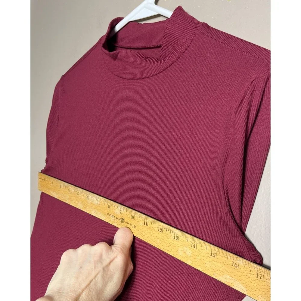 Maroon Mock Neck Shirt No Boundaries Long Slv Capsule Preppy Basic Layer Women M - Picture 2 of 5